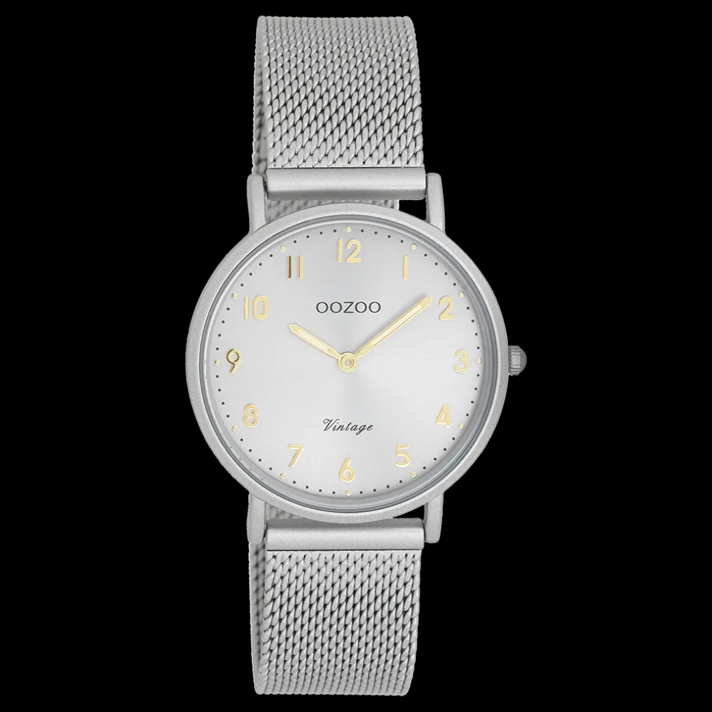 Licht grijze OOZOO horloge met metalen mesh armband - C20381
