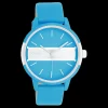 Neon blauw/goudkleurige OOZOO horloge met felblauwe leren band - C11188