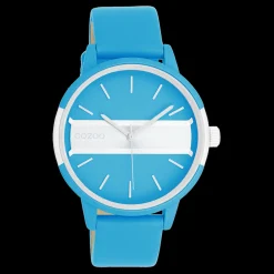 Neon blauw/goudkleurige OOZOO horloge met felblauwe leren band - C11188