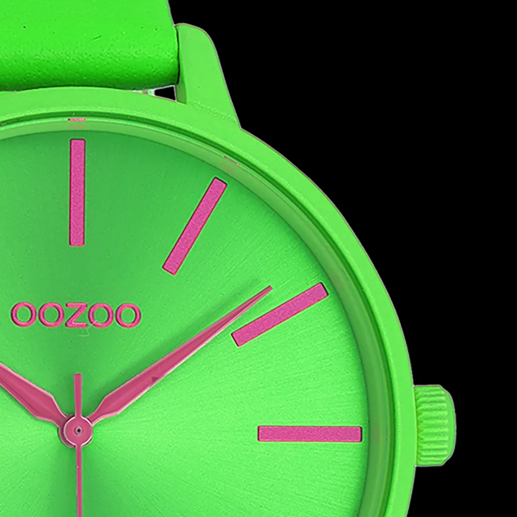 Neon groene OOZOO horloge met leren band - C11183