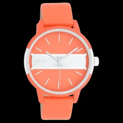 Neon rode/goudkleurige OOZOO horloge met neon oranje leren band - C11190