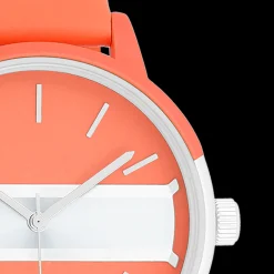 Neon rode/goudkleurige OOZOO horloge met neon oranje leren band - C11190