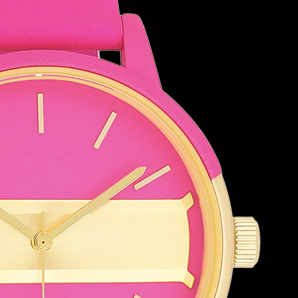Neon roze/goudkleurige OOZOO horloge met neon roze leren band - C11192