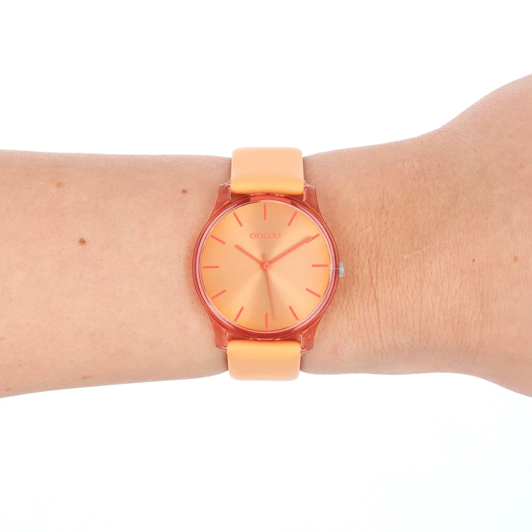 Oranje OOZOO horloge met mango leren band - C11141