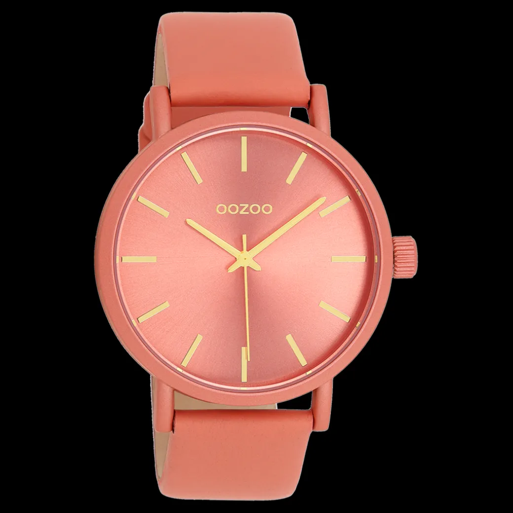 Perzik roze OOZOO horloge met leren band - C11194