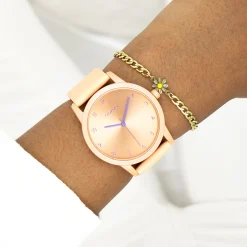 Perzik roze OOZOO horloge met leren band - C11075