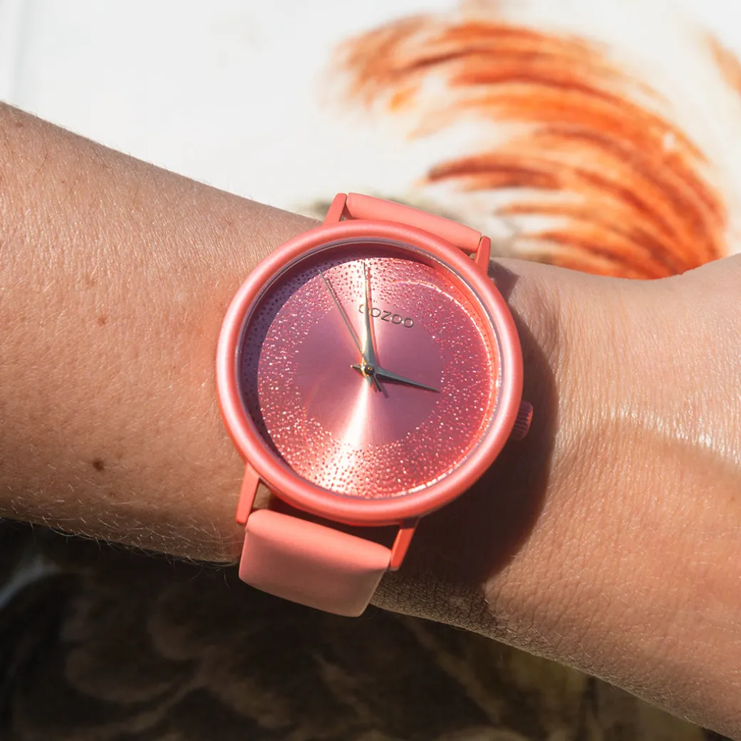 Perzik roze OOZOO horloge met leren band - C10580