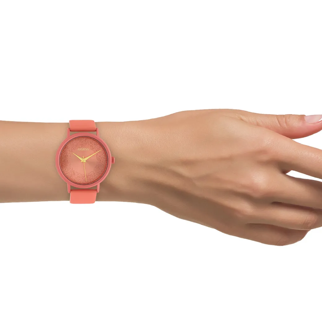 Perzik roze OOZOO horloge met leren band - C10580
