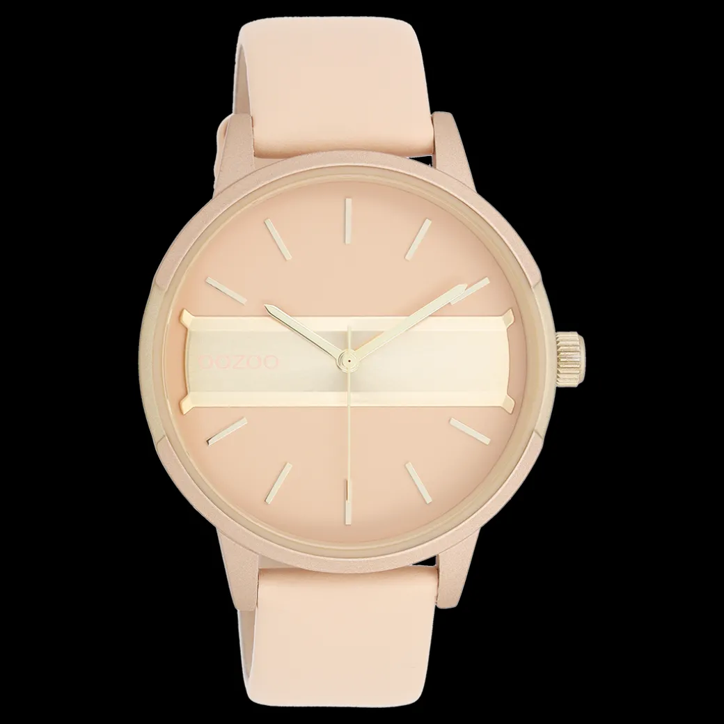 Perzik roze/goudkleurige OOZOO horloge met perzik roze leren band - C11151