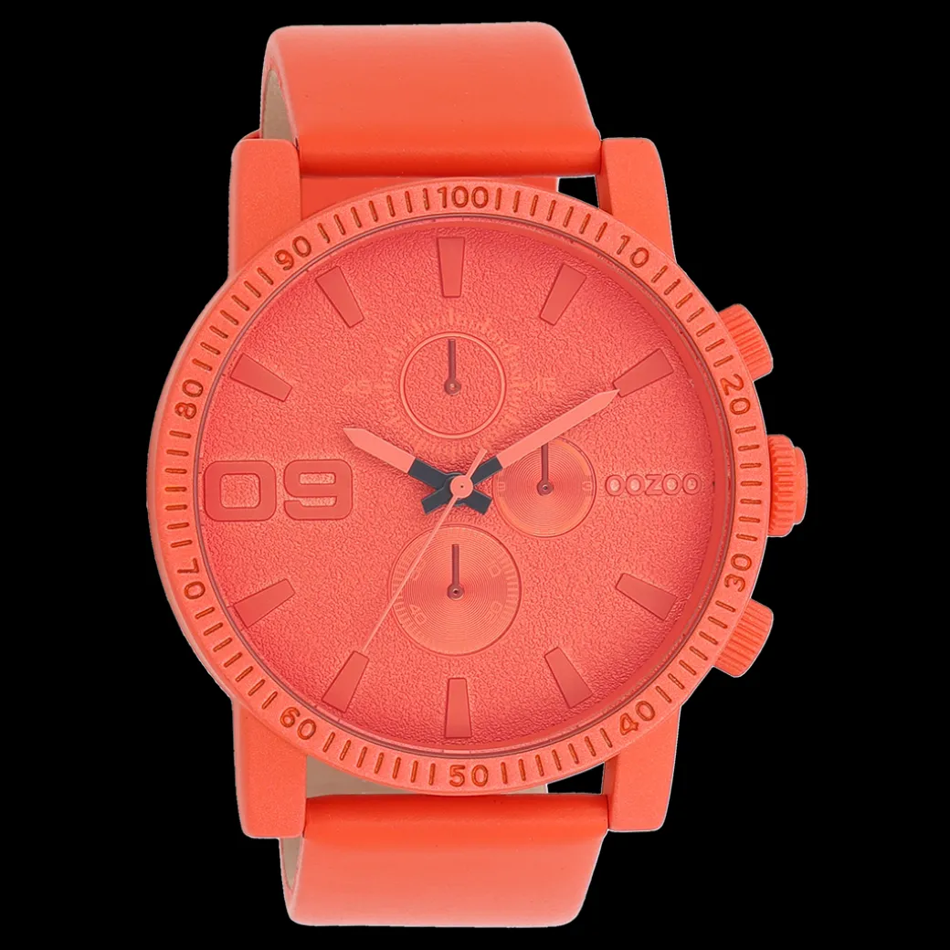 Rood/oranje OOZOO horloge met leren band - C11219