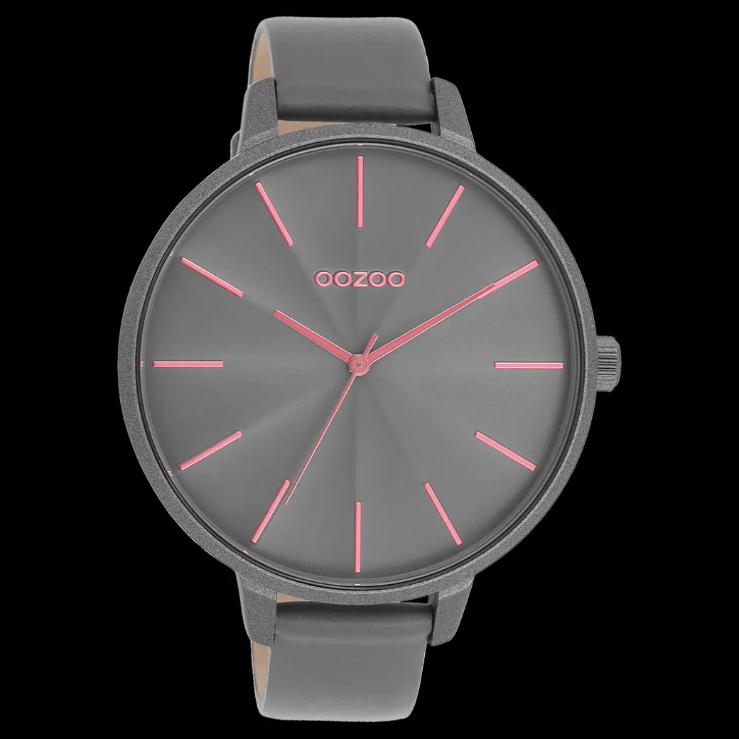 Rook grijze OOZOO horloge met leren band - C11254