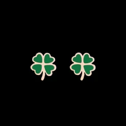 Rosé goud kleurige armband + ketting set met een groene klaver
