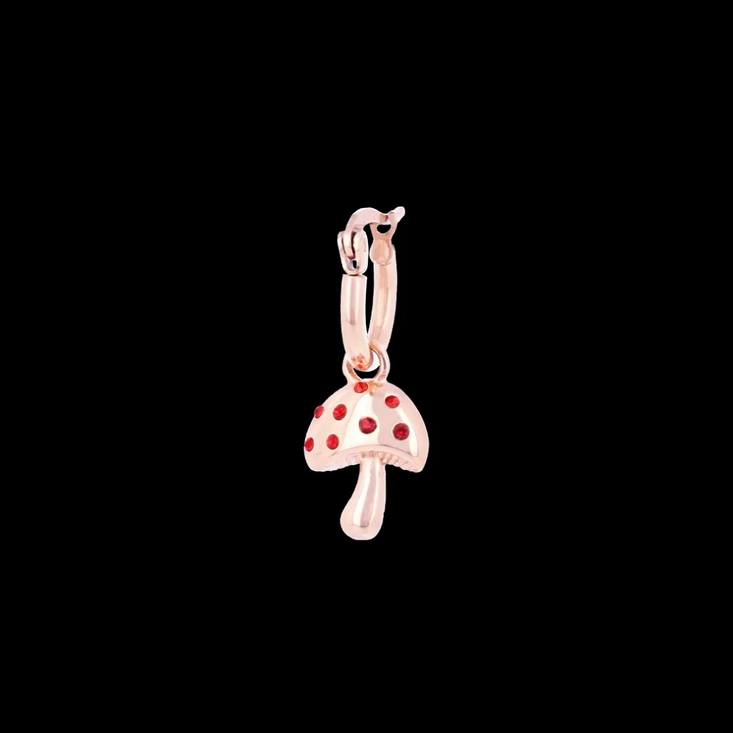 Rosé goud kleurige oorring + ketting set met een paddenstoel bedeltje