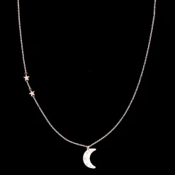 Rosé goud kleurige oorring + ketting set met een maan bedeltje