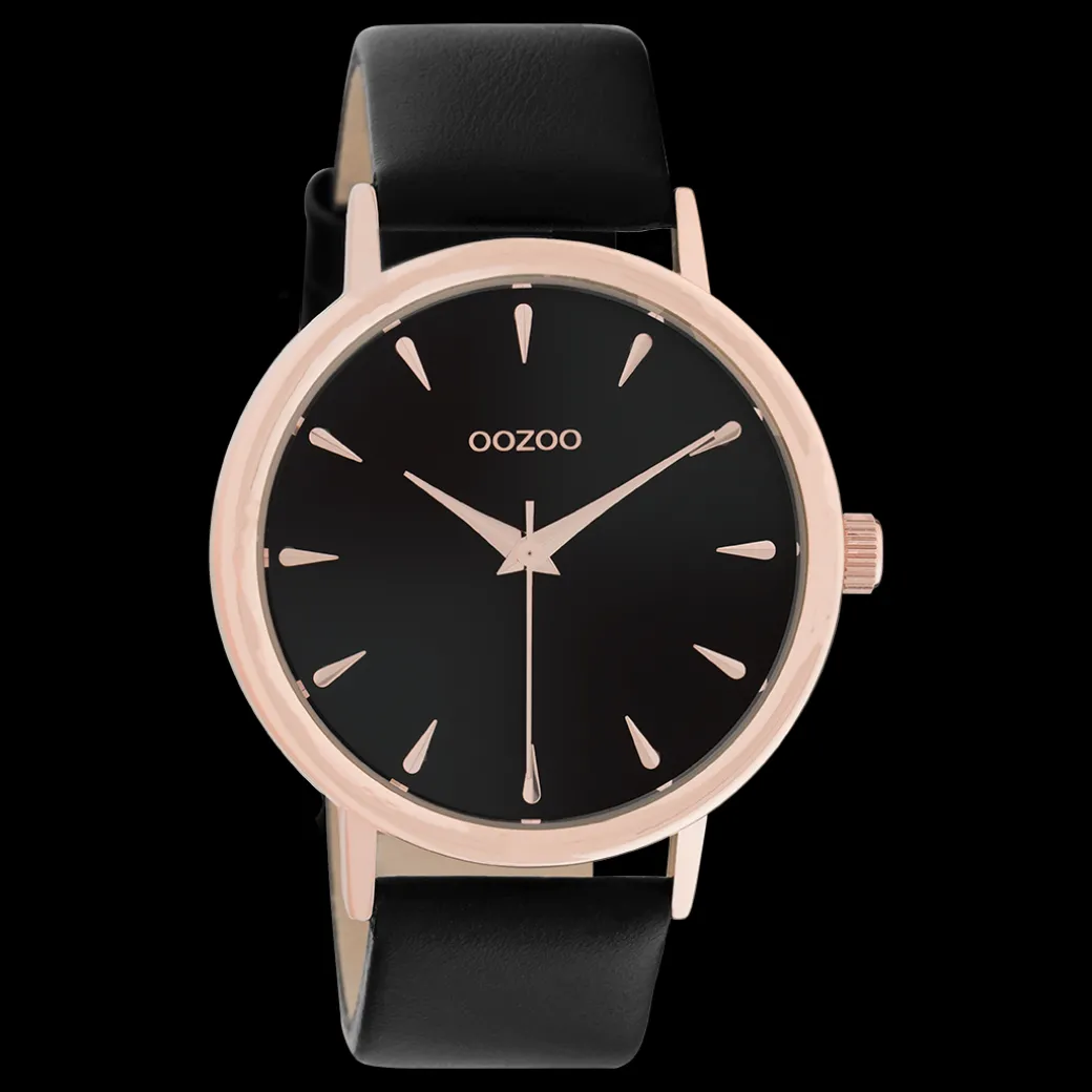 Rosé goudkleurige OOZOO horloge met zwarte leren band - C10829