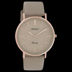 Rosé goudkleurige OOZOO horloge met taupe leren band - C20167