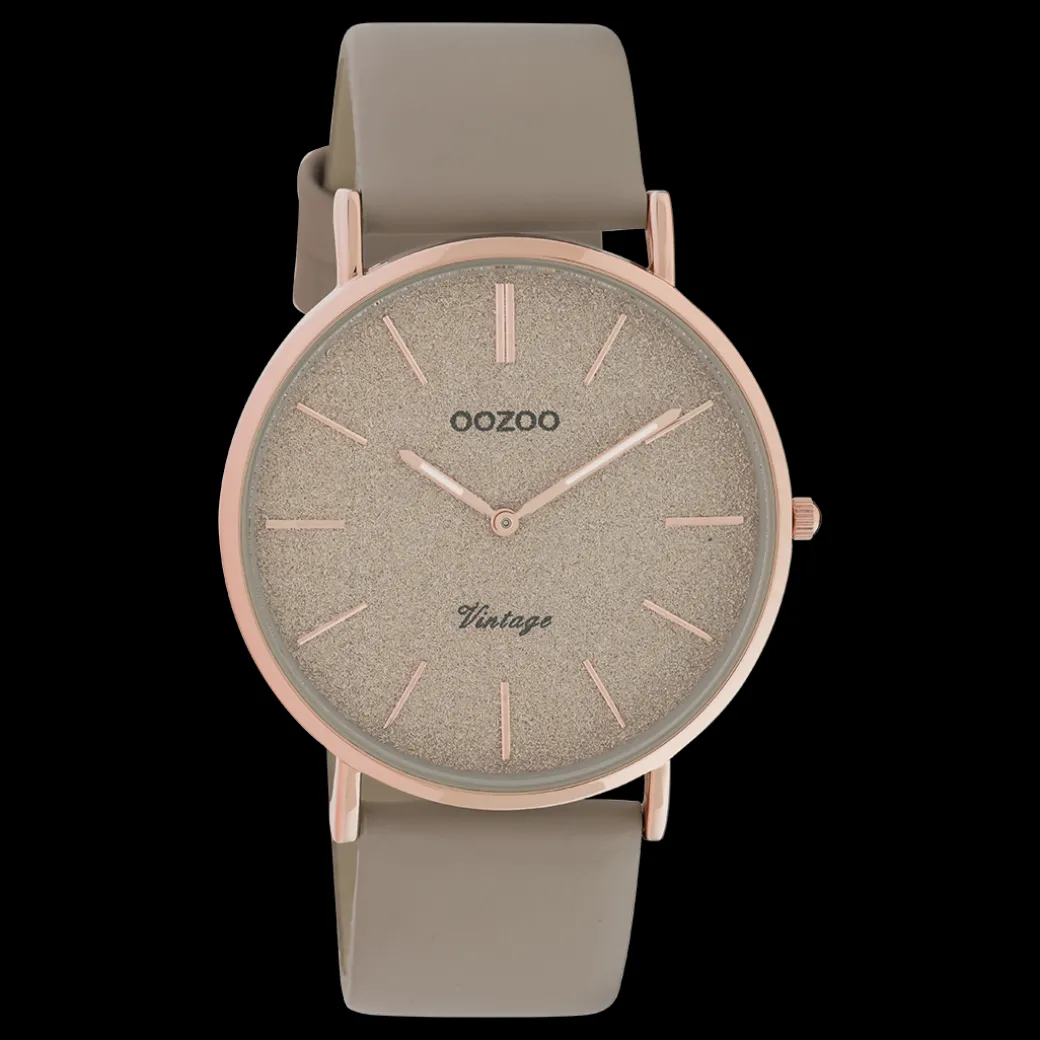 Rosé goudkleurige OOZOO horloge met taupe leren band - C20167