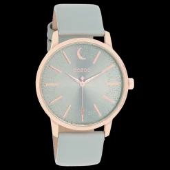 Rosé goudkleurige OOZOO horloge met steengrijze leren band - C11040