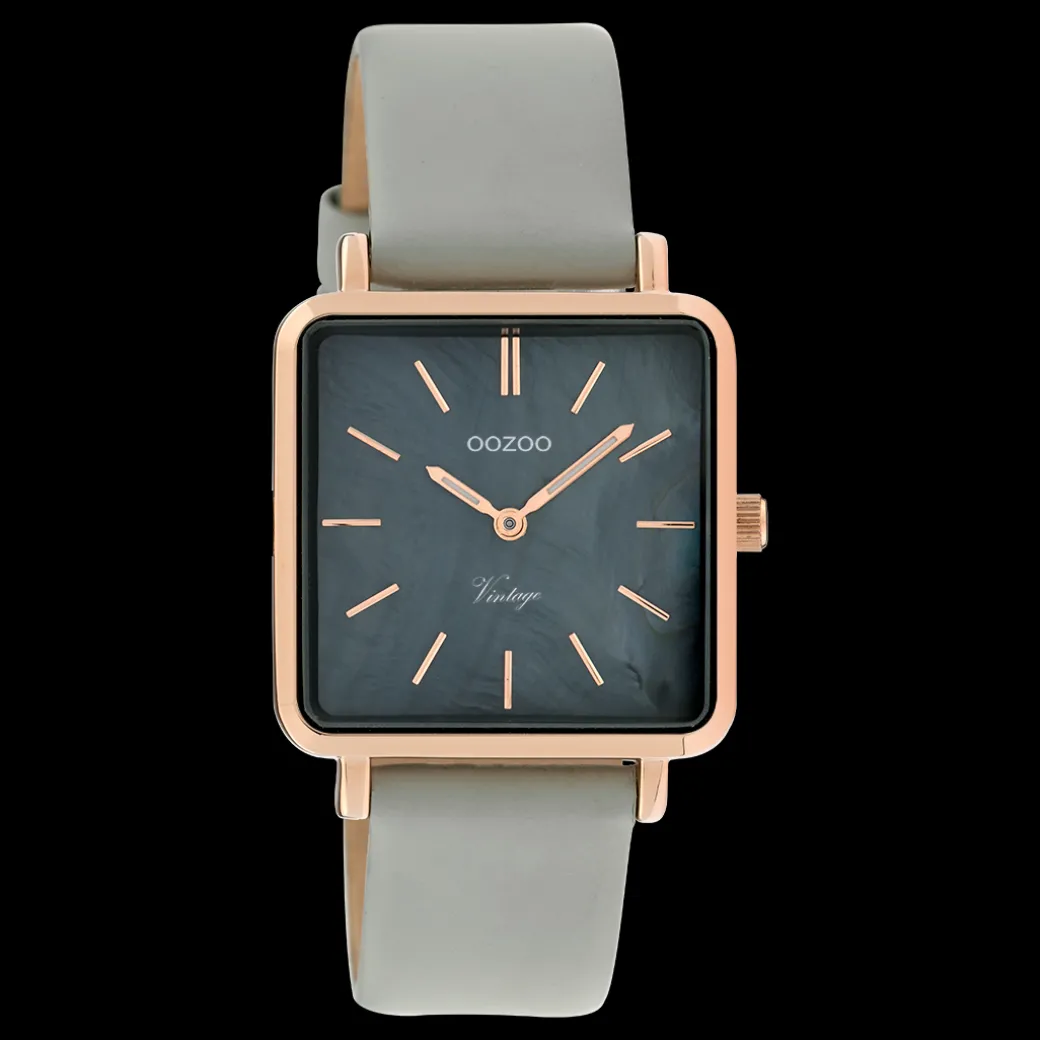 Rosé goudkleurige OOZOO horloge met steengrijze leren band - C9947