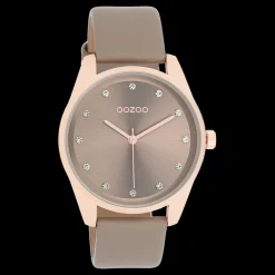 Rosé goudkleurige OOZOO horloge met taupe leren band - C11047