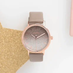 Rosé goudkleurige OOZOO horloge met taupe leren band - C10937