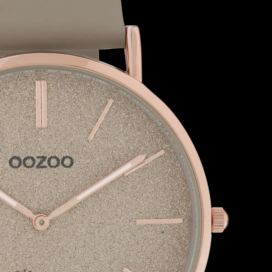 Rosé goudkleurige OOZOO horloge met taupe leren band - C20167