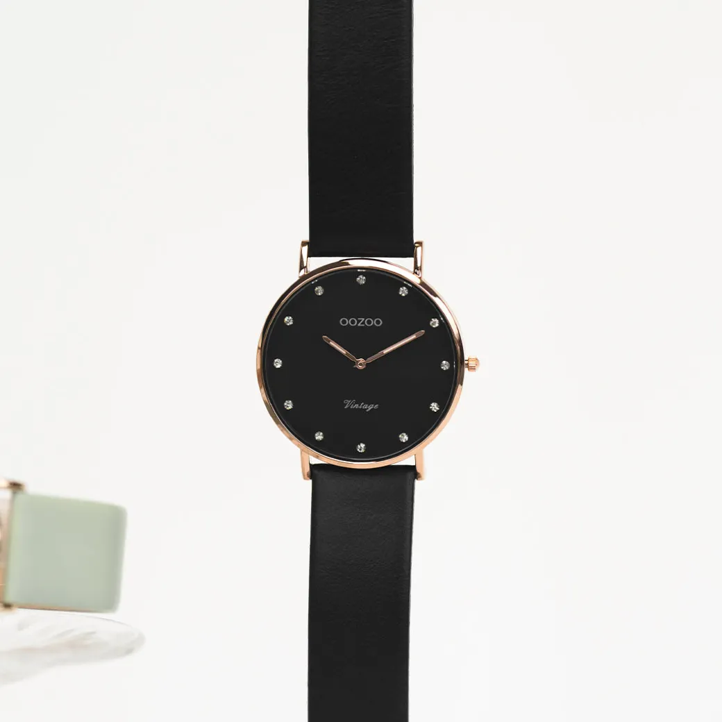 Rosé goudkleurige OOZOO horloge met zwarte leren band - C20249