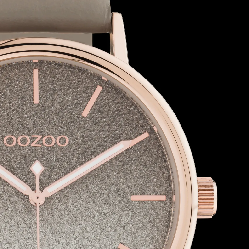 Rosé goudkleurige OOZOO horloge met taupe leren band - C10937