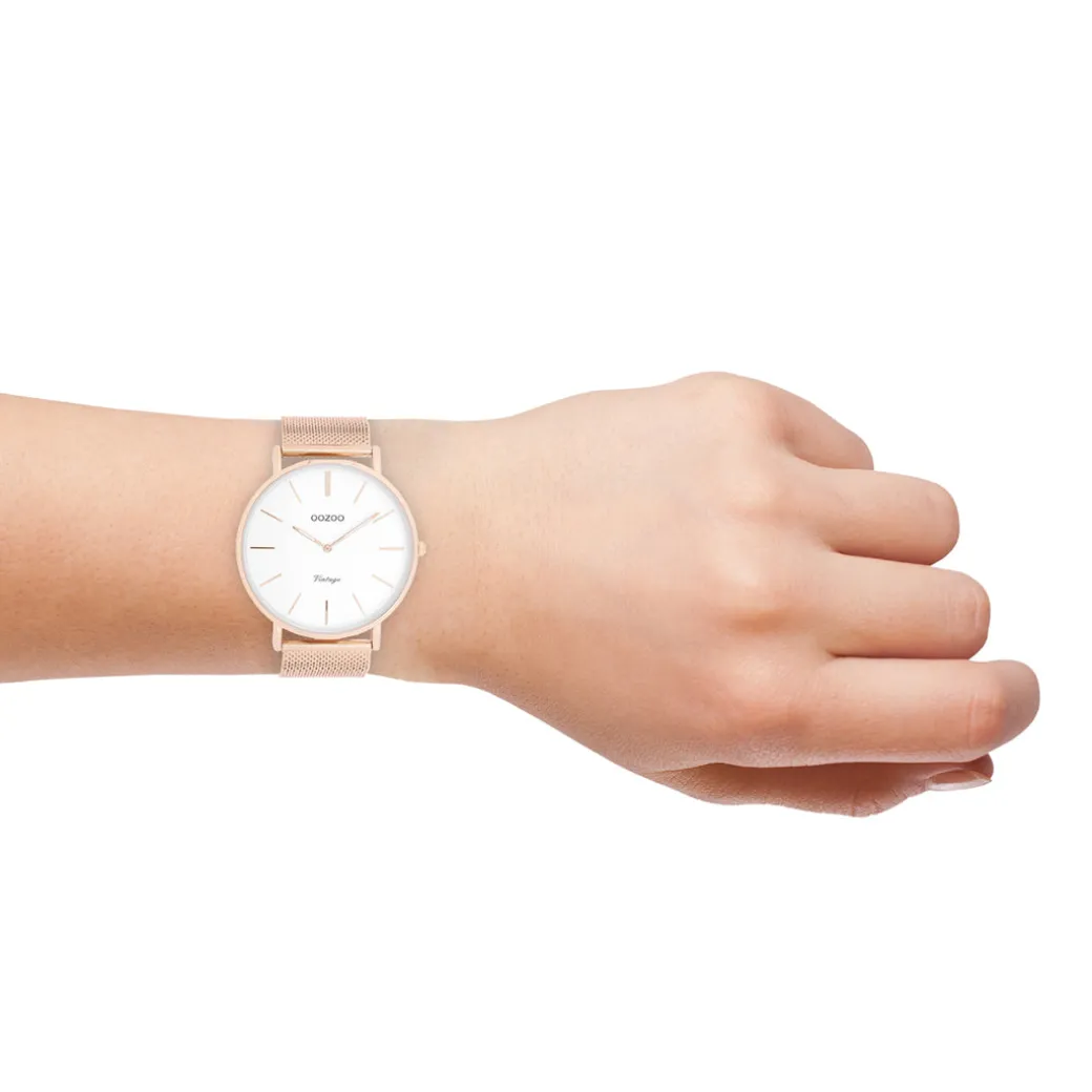 Rosé goudkleurige OOZOO horloge met metalen mesh armband - C9916