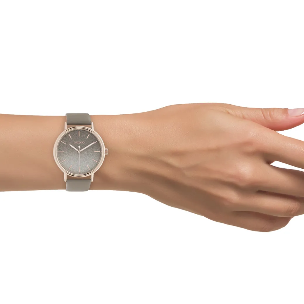 Rosé goudkleurige OOZOO horloge met taupe leren band - C10937