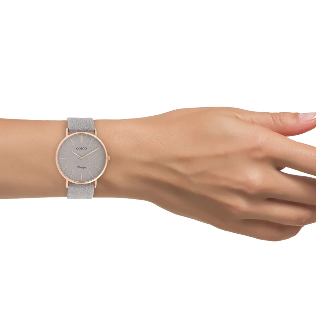 Rosé goudkleurige OOZOO horloge met taupe leren band - C20162