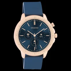 Rosé goudkleurige OOZOO smartwatch met donker blauwe rubber band - Q00326
