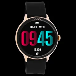 Rosé goudkleurige OOZOO smartwatch met zwarte rubber band - Q00133