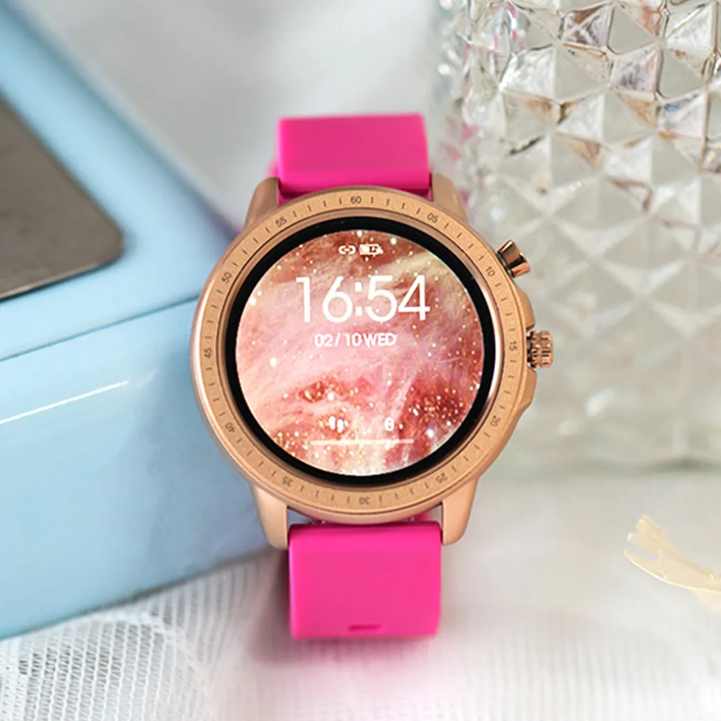 Rosé goudkleurige OOZOO smartwatch met framboos roze rubber band - Q00325
