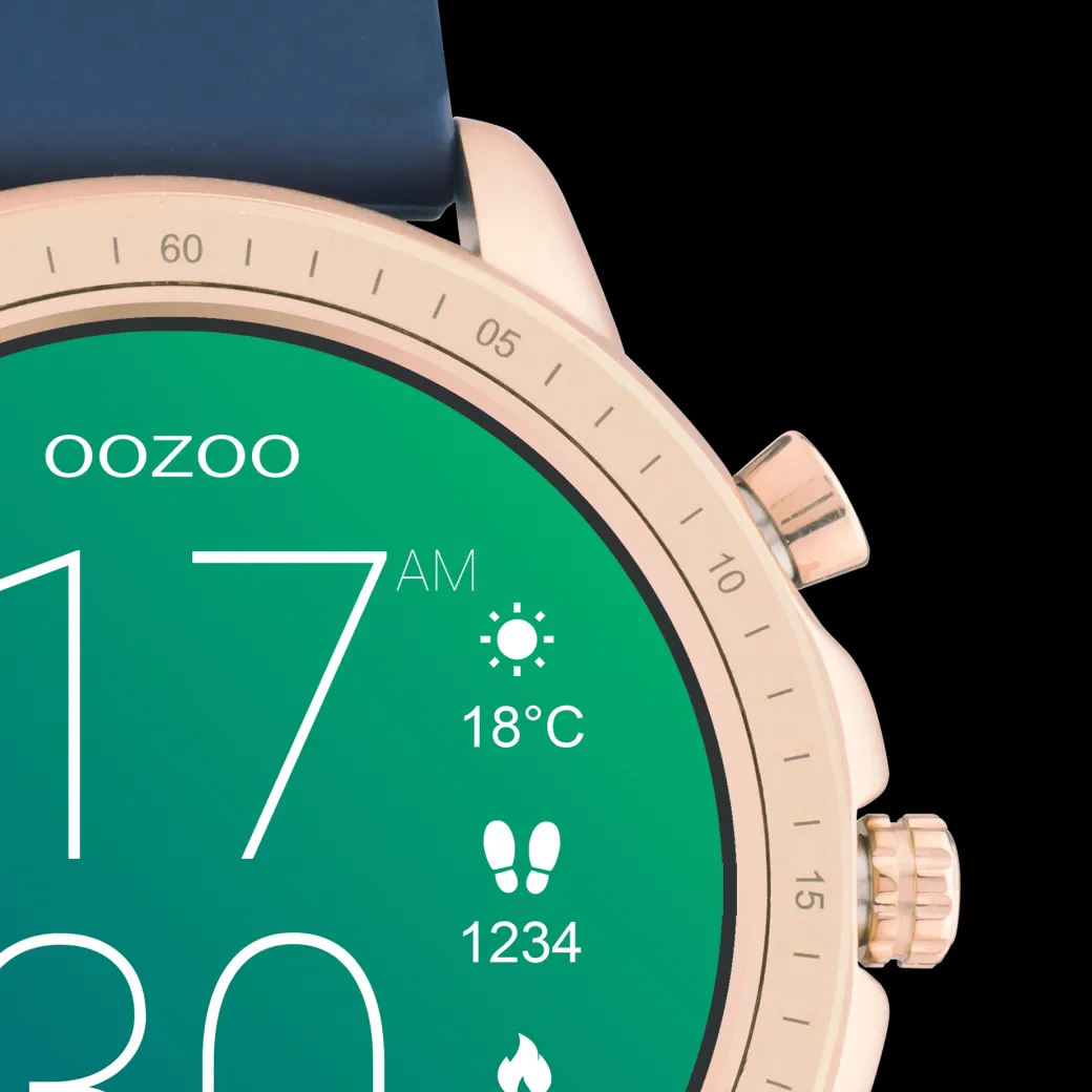 Rosé goudkleurige OOZOO smartwatch met donker blauwe rubber band - Q00326