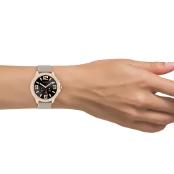Rosé goudkleurige OOZOO smartwatch met taupe rubber band - Q00302
