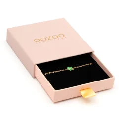Rosé goudkleurig/groene armband met een klaver