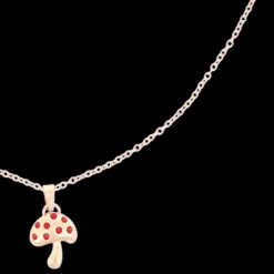 Rosé goudkleurig/rode ketting met een paddenstoel bedeltje