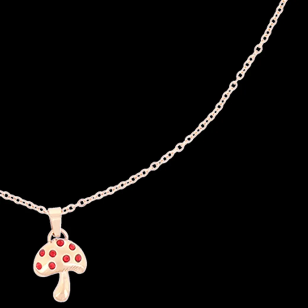 Rosé goudkleurig/rode ketting met een paddenstoel bedeltje