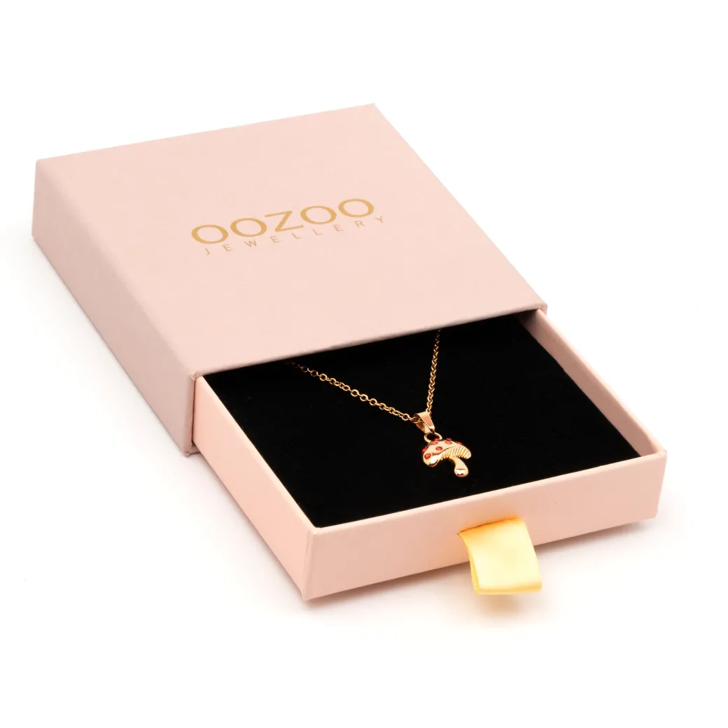 Rosé goudkleurig/rode ketting met een paddenstoel bedeltje