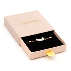 Rosé goudkleurig/witte armband met een maan bedeltje
