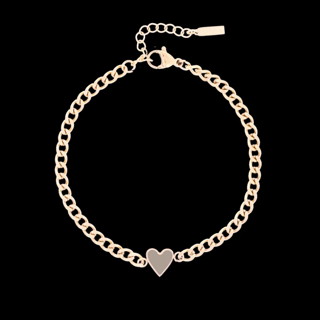 Rosé kleurige armband met taupe hart bedeltje