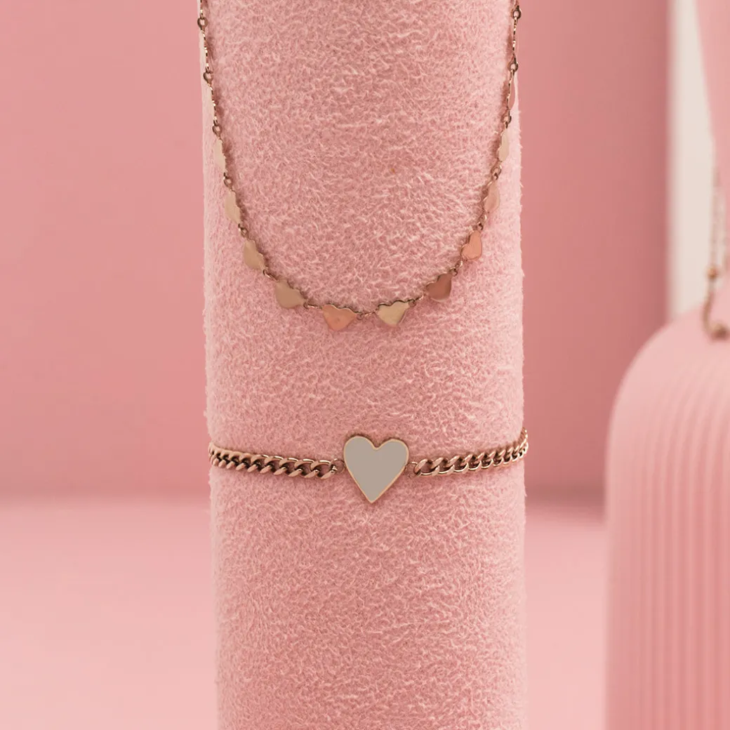 Rosé kleurige armband met taupe hart bedeltje