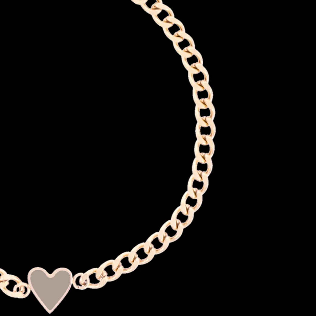 Rosé kleurige armband met taupe hart bedeltje