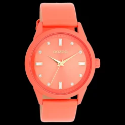 Roze schelpkleurige OOZOO horloge met leren band - C11285
