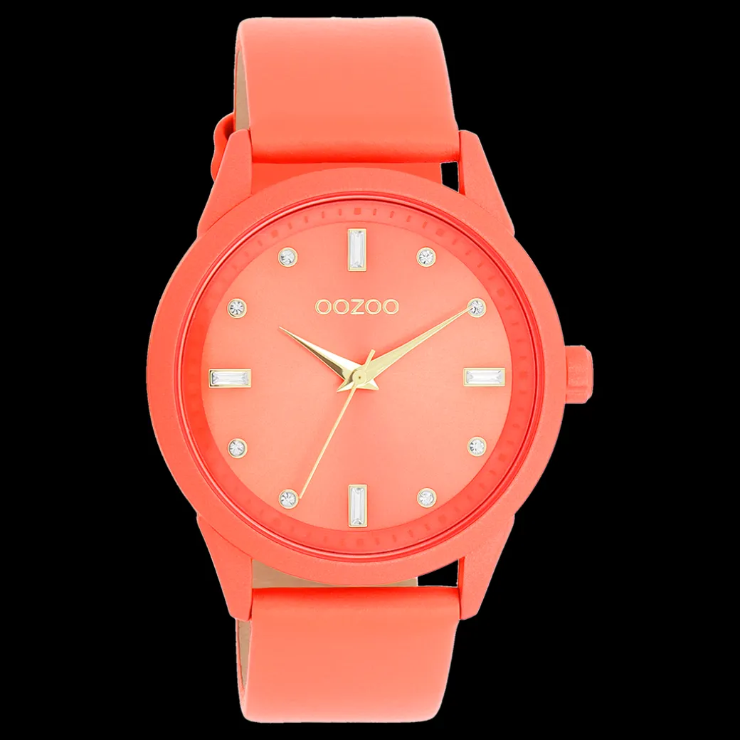 Roze schelpkleurige OOZOO horloge met leren band - C11285