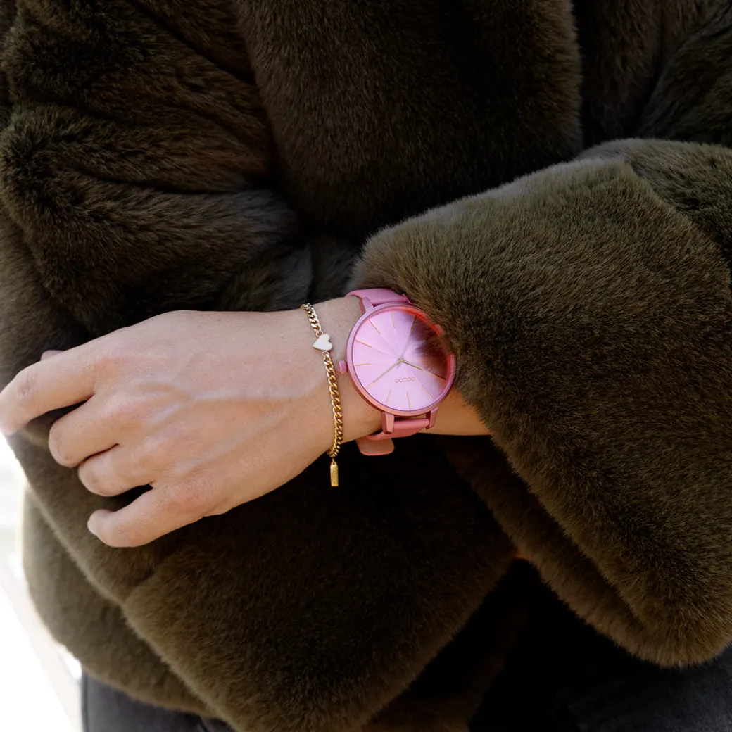 Roze schelpkleurige OOZOO horloge met leren band - C11250