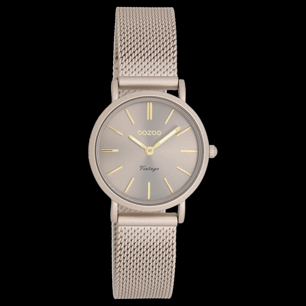Taupe OOZOO horloge met metalen mesh armband - C20339