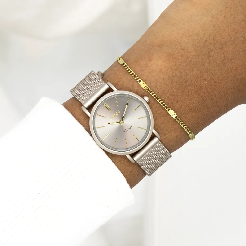 Taupe OOZOO horloge met metalen mesh armband - C20339