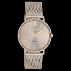 Taupe OOZOO horloge met metalen mesh armband - C20337